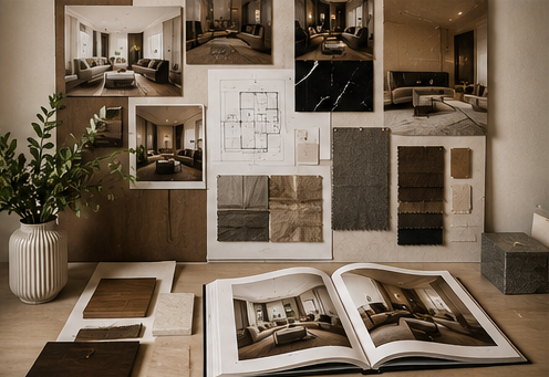 Interior design concept boards and material selections