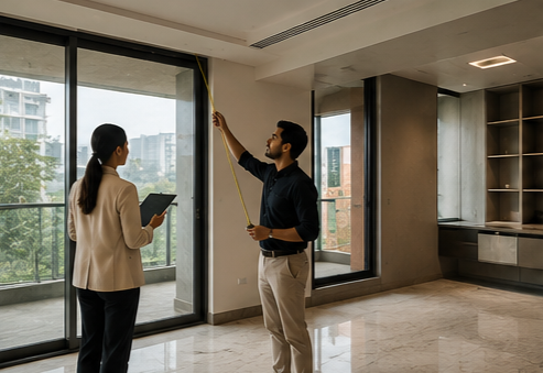 Interior designer assessing a contemporary residential space